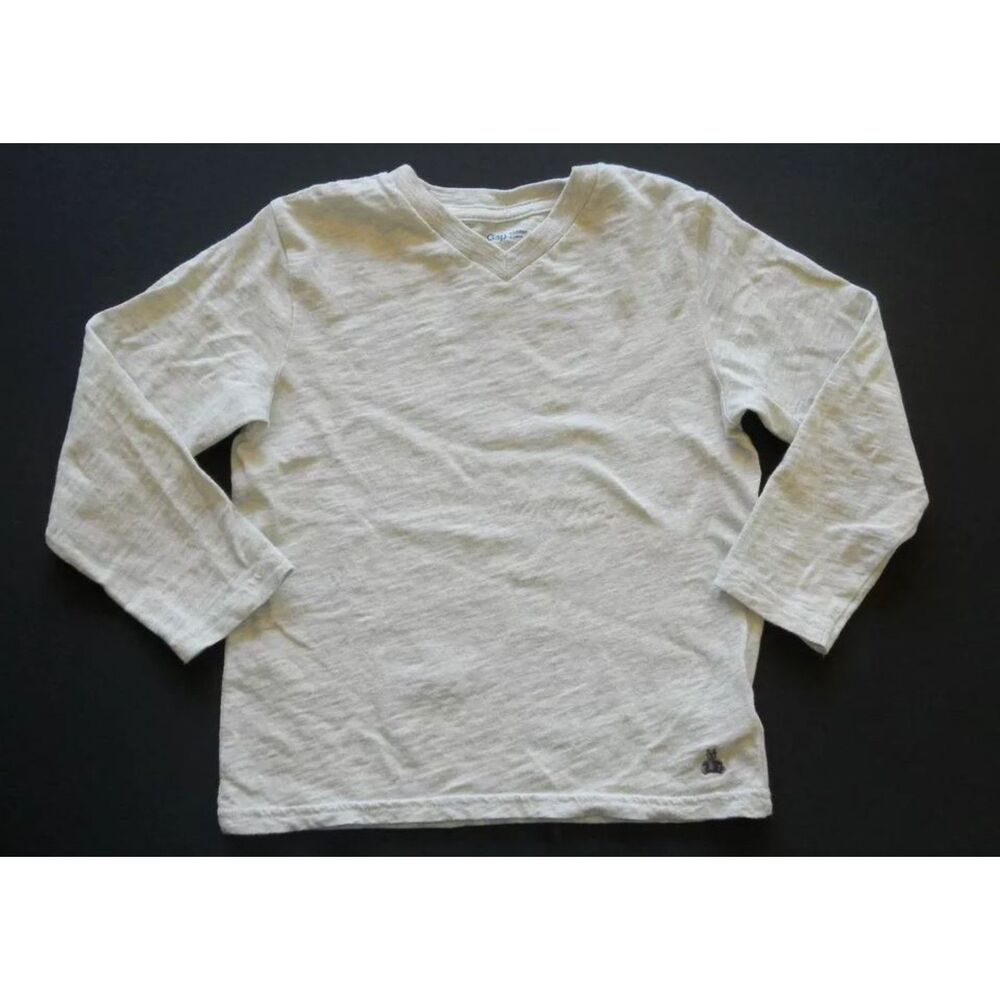 Baby Gap kids boys slub tan beige cream v-neck long sleeve top shirt tee 4t 4